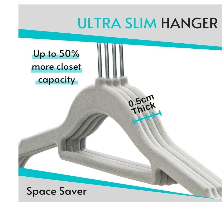 50 Pack Velvet Hangers Non Slip Heavy Duty Clothes Hangers Grey Slim