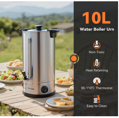 10L Hot Water Boiler Urn 1800W Stainless Steel Catering Tea Coffee Dispenser -75