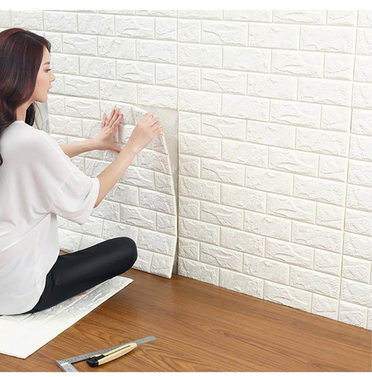 Foam Brick Wallpaper 24 pcs 3D Self Adhesive Wall Panels White Stone Effect -81