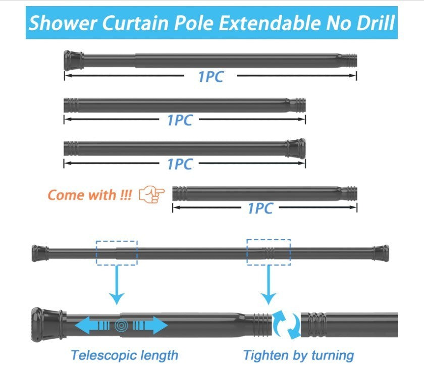 1 PC Tension Rod No Drill Shower Curtain Pole Extendable Curtain Poles-333