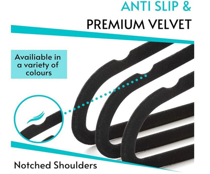 50 Non Slip Velvet Hangers Heavy Duty Felt Coat Hangers 360 Degree Swivel Black