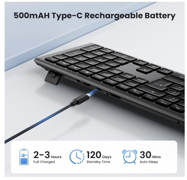 Wireless Keyboard,Rechargeable 2.4GHz Silent Keyboard,Scissor Keys Comfort,KB014
