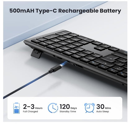 Wireless Keyboard,Rechargeable 2.4GHz Silent Keyboard,Scissor Keys Comfort,KB014