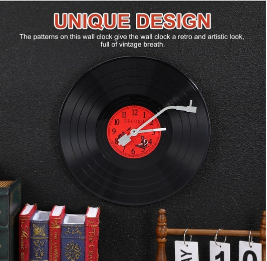 Decorative Wall Clock Vintage Style Vinyl Record Retro Red Design Silent-193