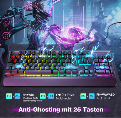 105 Key RGB Gaming Keyboard UK Layout USB Wired Backlit IP32 Anti Ghosting-KB002