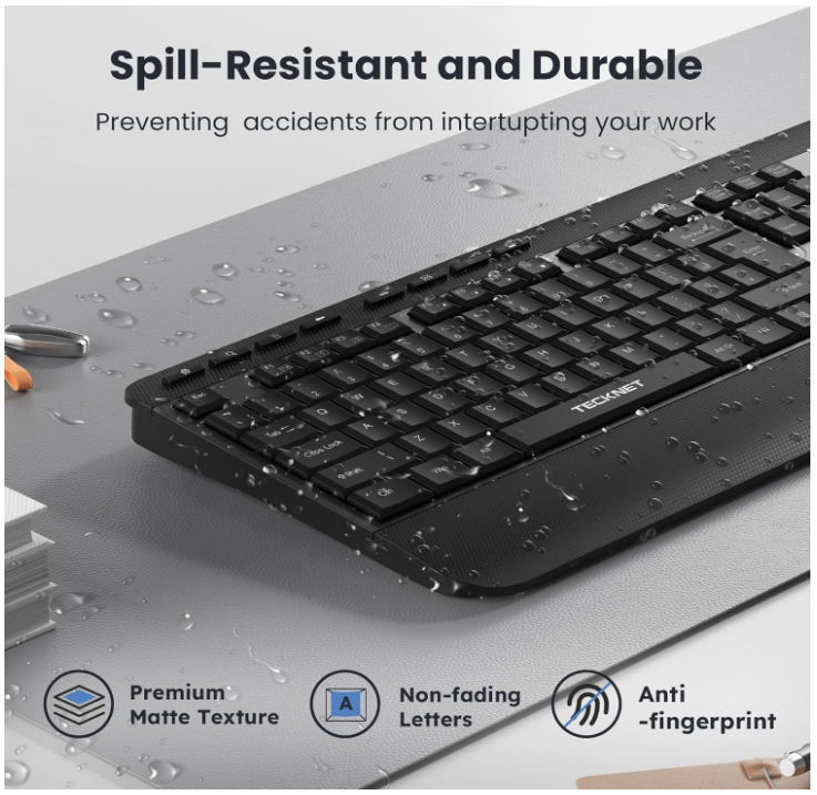Wireless Keyboard with Wrist Rest,Full-size Cordless Keyboards Silent, KB040