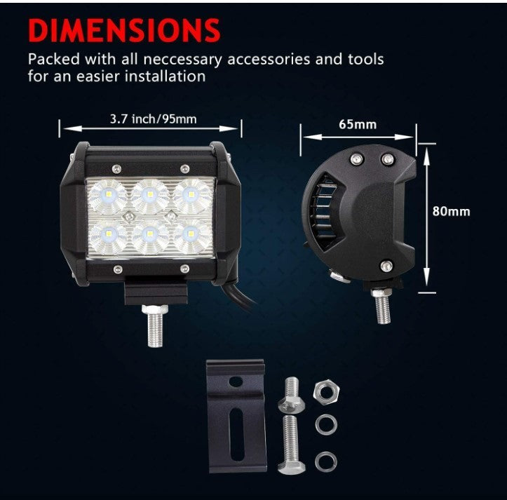 2Pcs Led Work Light Bar,4 inch 18W Night Flood Beam, 12-24V Driving Fog Lamp-216
