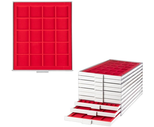 Coin Collectors Box Gray 20 Angular Compartments for Coins up to 47mm Red -189