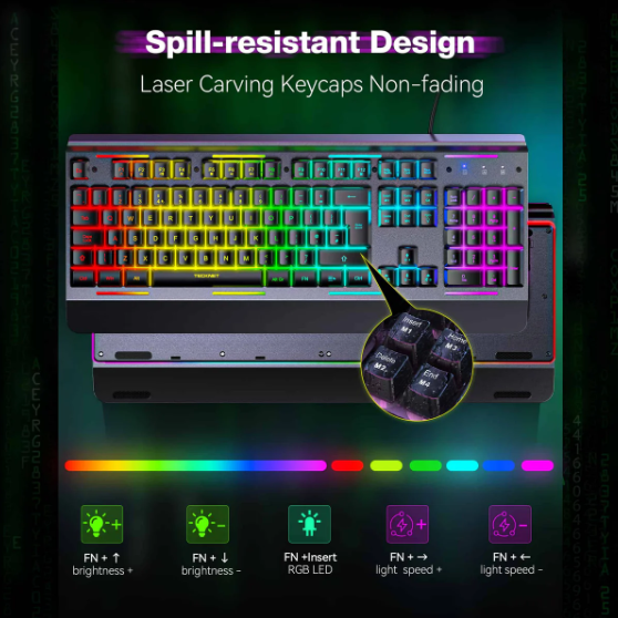 105 Key RGB Gaming Keyboard UK Layout USB Wired Backlit IP32 Anti Ghosting-KB002