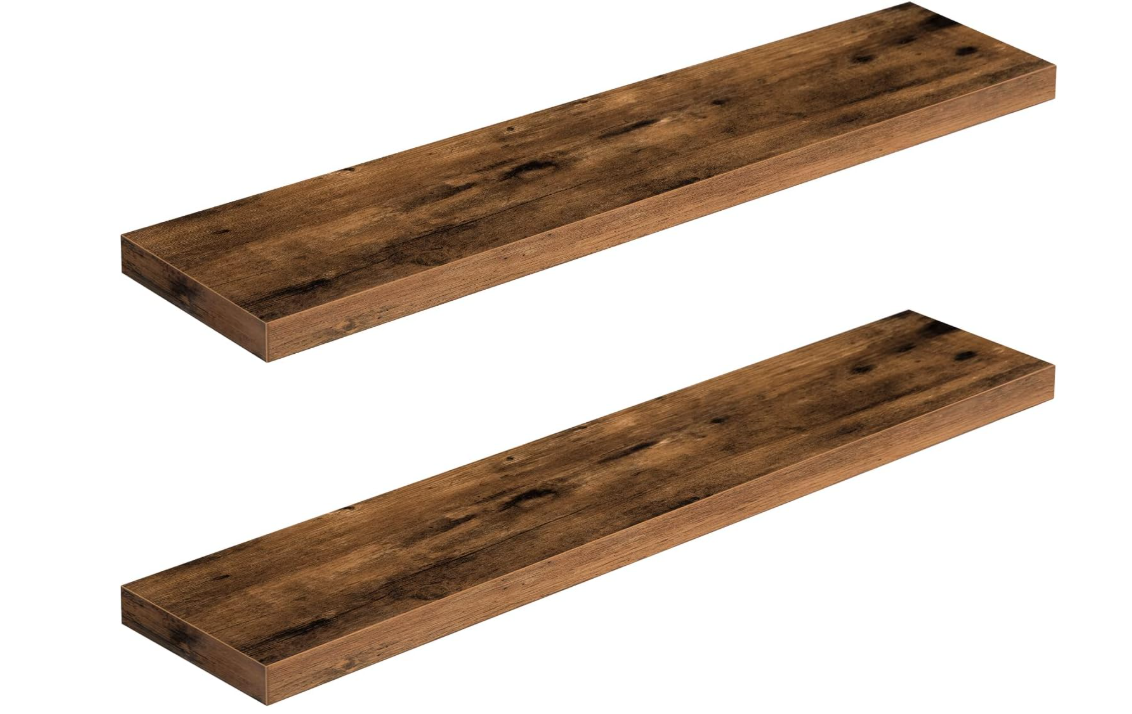 80cm Set of 2 Floating Shelve Wall Mounted Wooden Shelf Rustic Brown Display-114