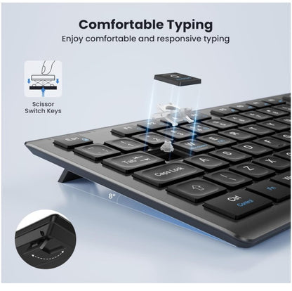 Wireless Keyboard,Rechargeable 2.4GHz Silent Keyboard,Scissor Keys Comfort,KB014