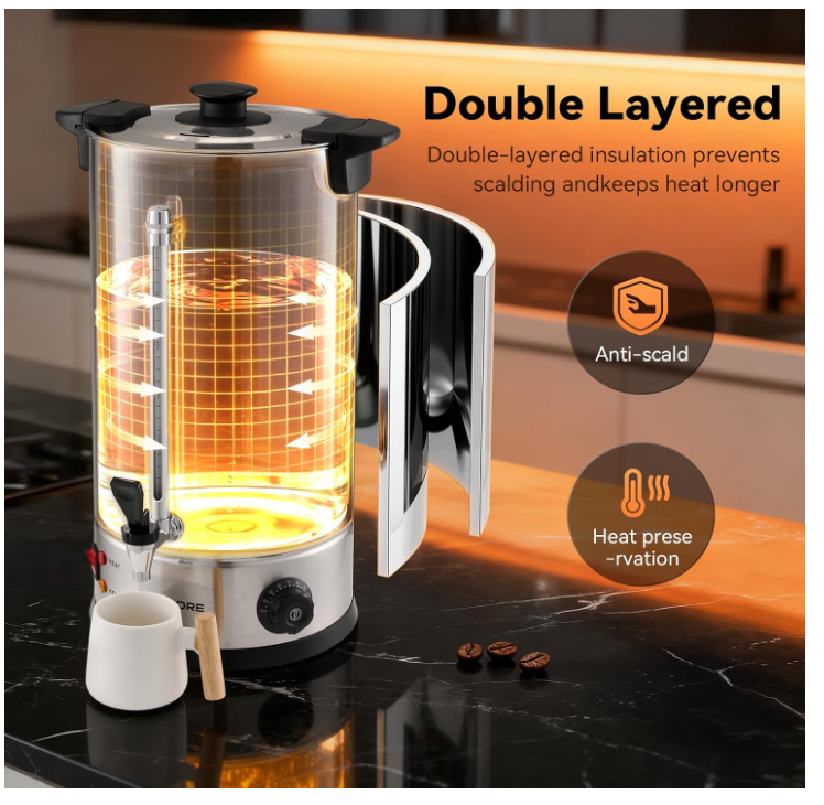 10L Hot Water Boiler Urn 1800W Stainless Steel Catering Tea Coffee Dispenser -75