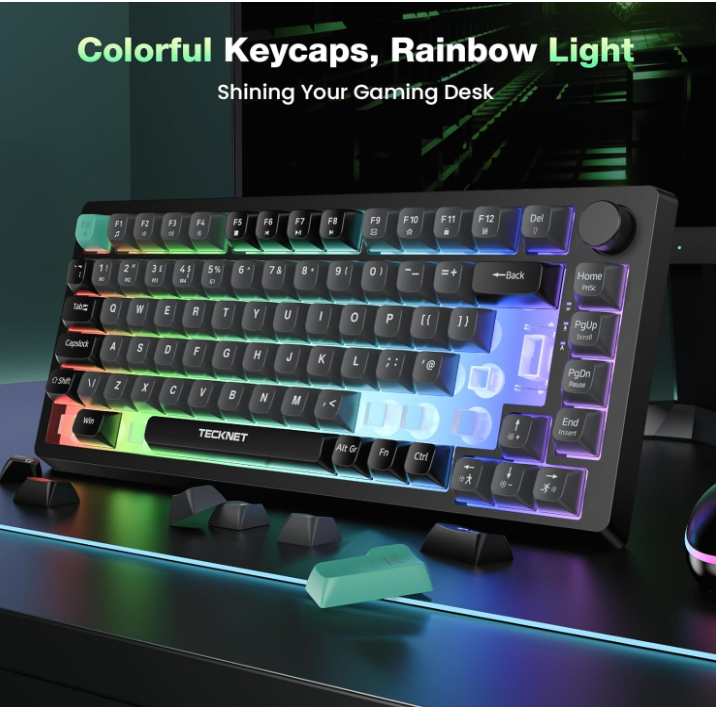 RGB Gaming Keyboard,83 Keys Wired With Volumn Knob,26 Keys Anti-Ghosting, KB025