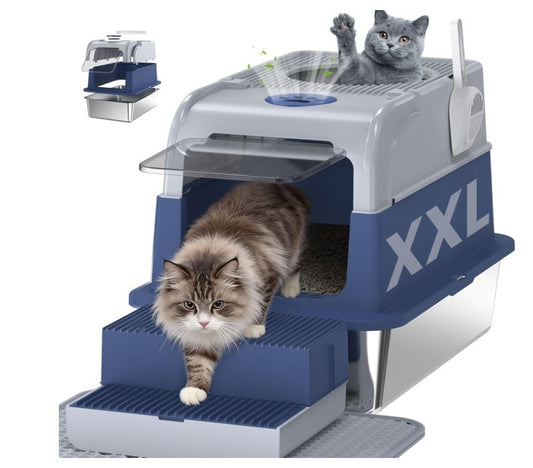 Stainless Steel Cat Litter Tray XXL Enclosed Top and  Front Entry with Lid-246
