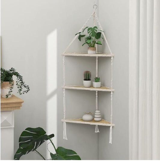 3 Tier Hanging Corner Shelf White Floating Shelves Wall Hanging -223