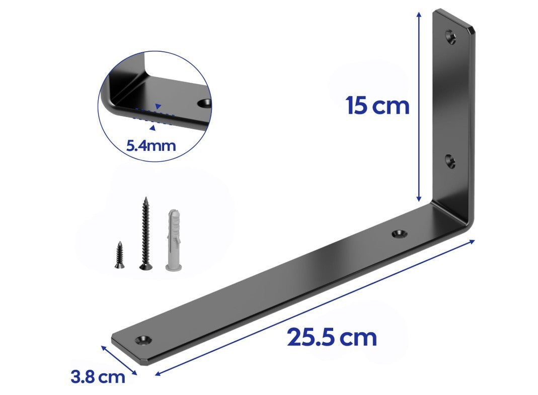4 Pcs Shelf Brackets, 5.4mm Thicked Floating Shelf Bracket,25.5 cm Black L-217