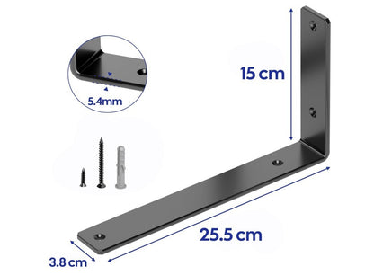 4 Pcs Shelf Brackets, 5.4mm Thicked Floating Shelf Bracket,25.5 cm Black L-217
