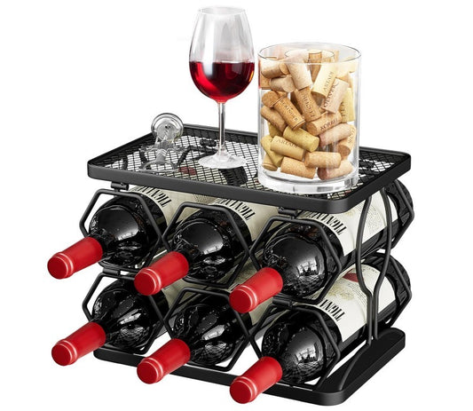 Wine Rack 6 Bottle 2 Tier Hexagon Freestanding Foldable Countertop Holder -197