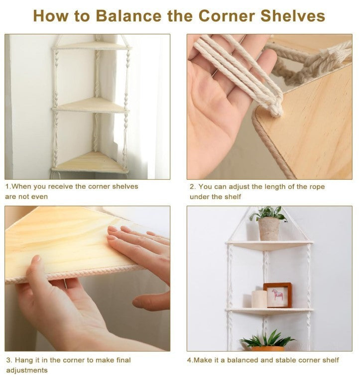 3 Tier Hanging Corner Shelf White Floating Shelves Wall Hanging -223
