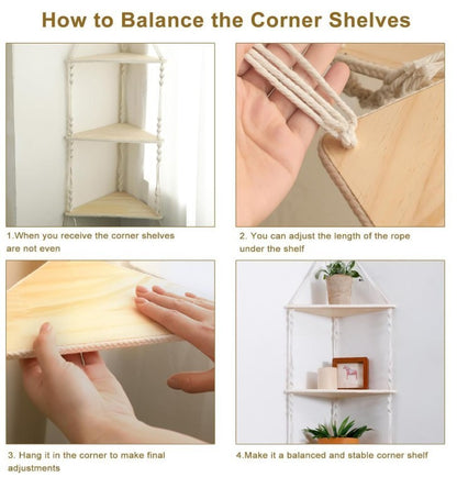 3 Tier Hanging Corner Shelf White Floating Shelves Wall Hanging -223