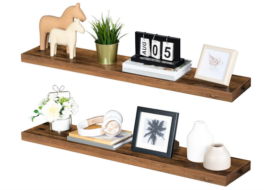 80cm Set of 2 Floating Shelve Wall Mounted Wooden Shelf Rustic Brown Display-114