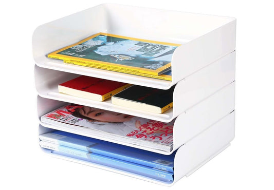 A4 Letter Trays 4 Tier Stackable Office Desk File Rack Document Letter Tray