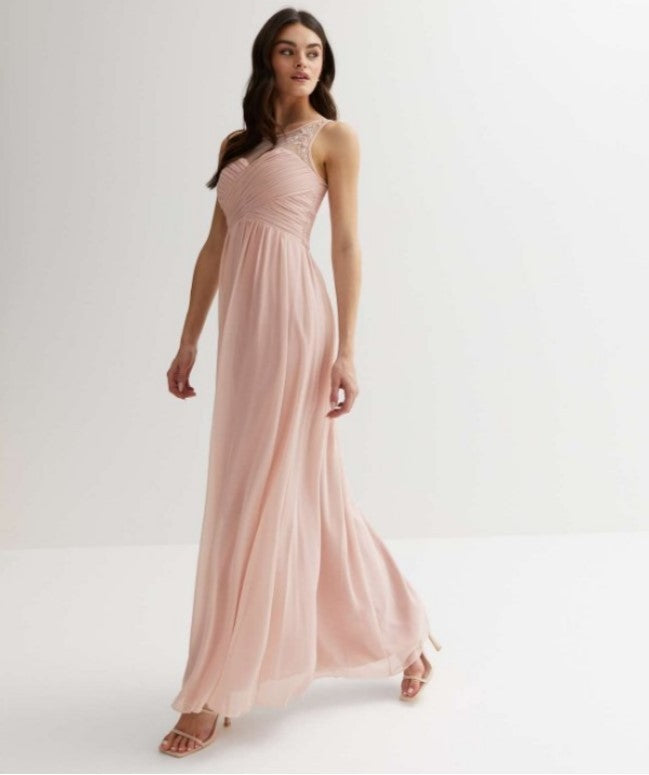 Quiz Pleated Maxi Dress Beaded Neckline Evening Elegant Occasion Gown Size  6-20