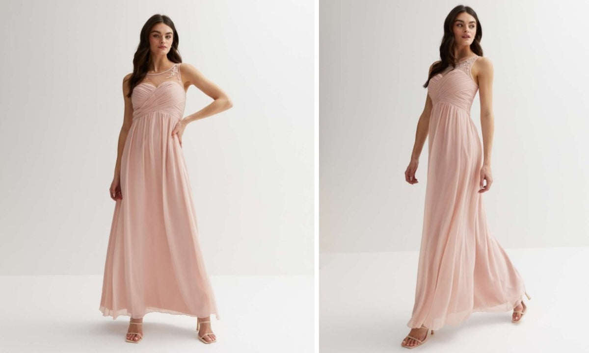 Quiz Pleated Maxi Dress Beaded Neckline Evening Elegant Occasion Gown Size  6-20
