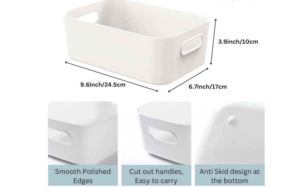 5 Pack Grey Storage Baskets for Shelves Stackable Pantry Boxes with handles