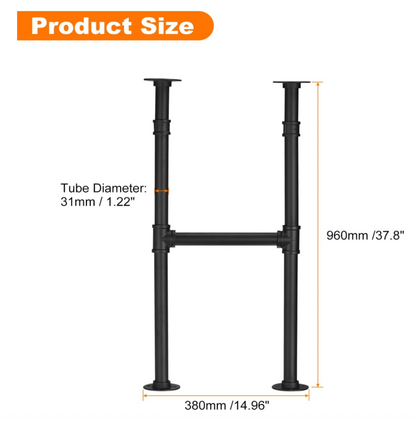 38" Metal Table Legs 2Pcs Industrial Pipe Desk Coffee Dining Table Legs Black-80