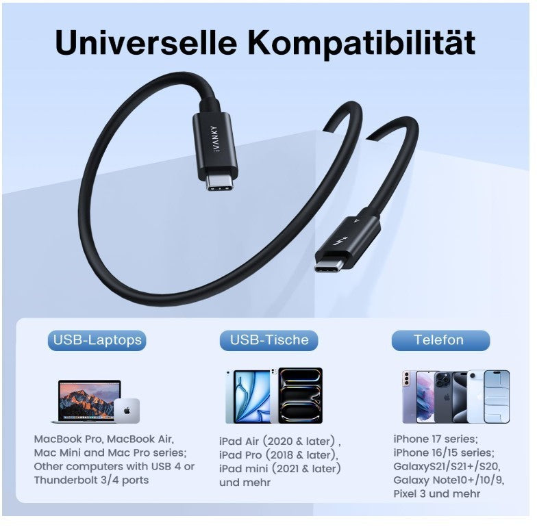 Ivanky Video Cable Thunderbolt 4, USB-C to USB-C 240W, Supports 8K Display-231