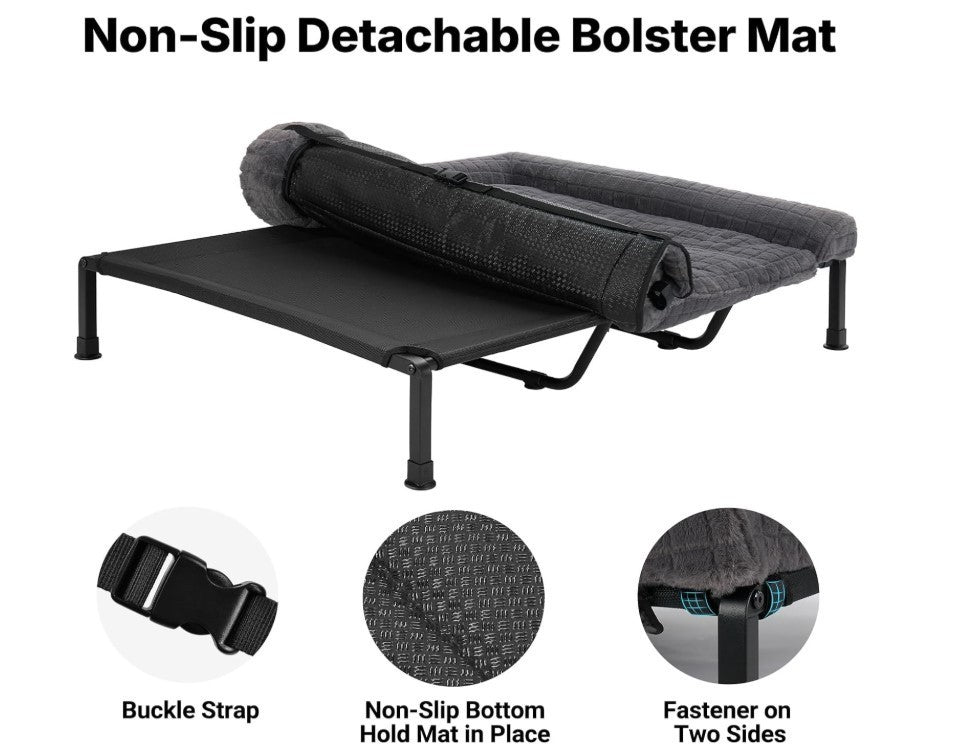 Large Raised Dog Bed Outdoor Elevated Pet Cot Washable Bolster Grey 150cm-321