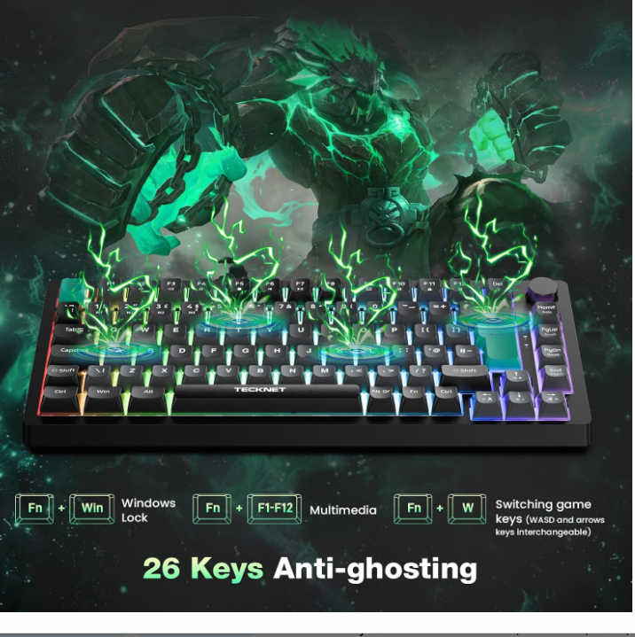 RGB Gaming Keyboard,83 Keys Wired With Volumn Knob,26 Keys Anti-Ghosting, KB025