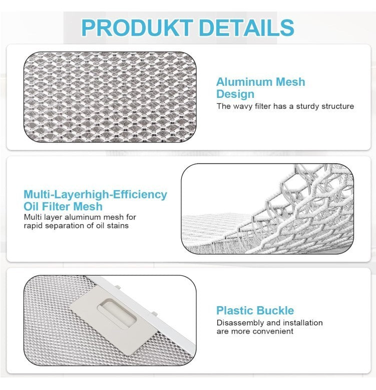 2PCS Cooker Hood Filter 320x260x9mm 5 Layer Aluminium Grease Mesh Universal Silv