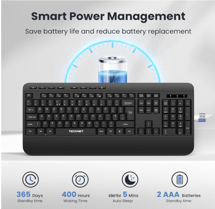 Wireless Keyboard with Wrist Rest,Full-size Cordless Keyboards Silent, KB040