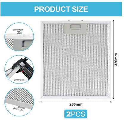 2PCS Cooker Hood Filter 320x260x9mm 5 Layer Aluminium Grease Mesh Universal Silv