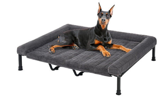 Large Raised Dog Bed Outdoor Elevated Pet Cot Washable Bolster Grey 150cm-321