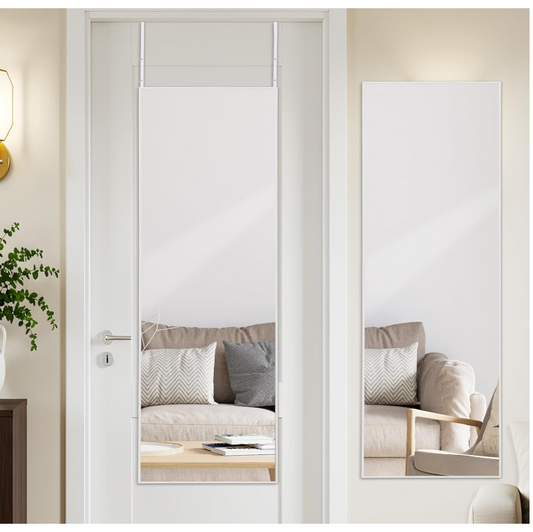 Over The Door Mirror with Hanger White Aluminum Alloy Frame Full Lengt 122cm-68
