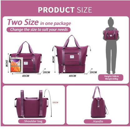 Expandable Gym Tote Bag Wet Pocket Travel Overnight Sports Bag Purple-329