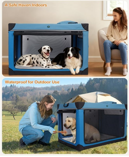 Dog Crate XXL Folding 4 Door Soft Fabric Kennel 121cm Portable Steel Blue-241