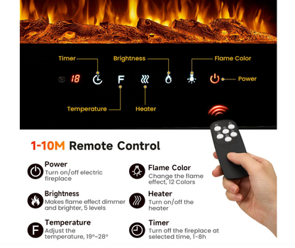 50 Inch Electric Fireplace LED Wall Mounted Recesed Heater Remote 12 Flame Color