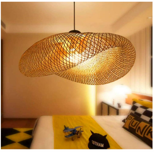 E27 Pendant Light Wood Vintage Bamboo Lantern Ceiling Light Round Chandelier- 25