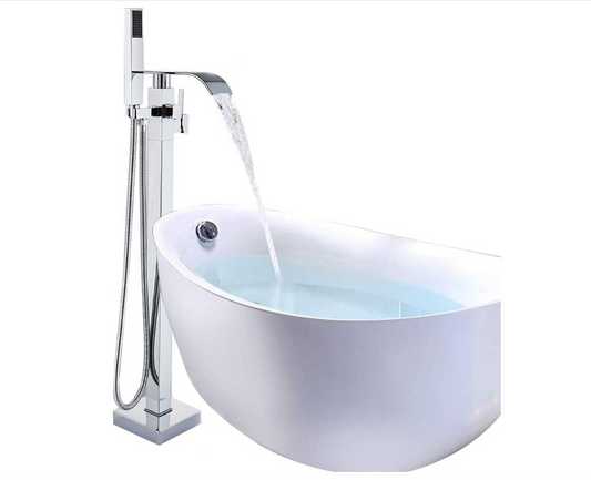 Chrome Freestanding Bath Taps Floor Mounted Bathroom Mixer Handheld Shower-105