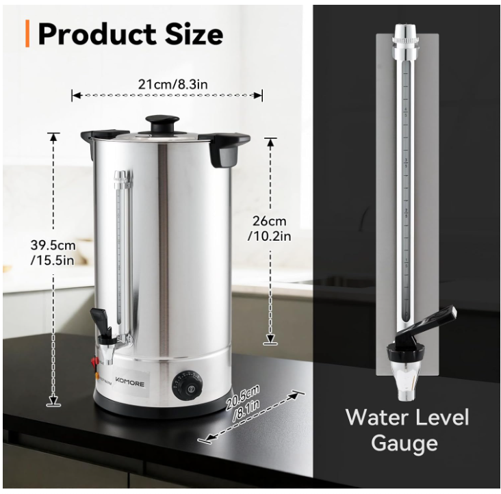 10L Hot Water Boiler Urn 1800W Stainless Steel Catering Tea Coffee Dispenser -75