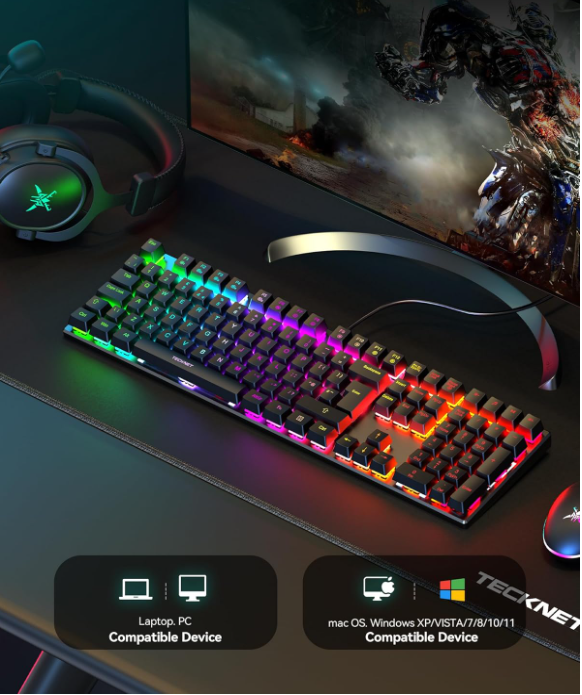 Mechanical Gaming Keyboard UK Layout Red Switch RGB Anti Ghosting Wired, KB013