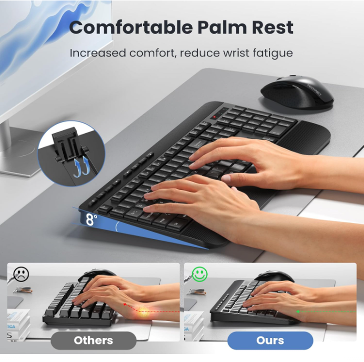 Wireless Keyboard with Wrist Rest,Full-size Cordless Keyboards Silent, KB040