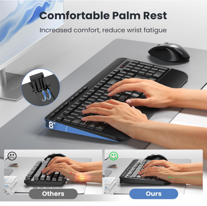 Wireless Keyboard with Wrist Rest,Full-size Cordless Keyboards Silent, KB040