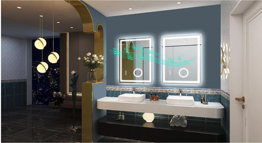 LED Bathroom Mirror Bluetooth Anti Fog Dimmable Black Frame 5x Magnifier-271