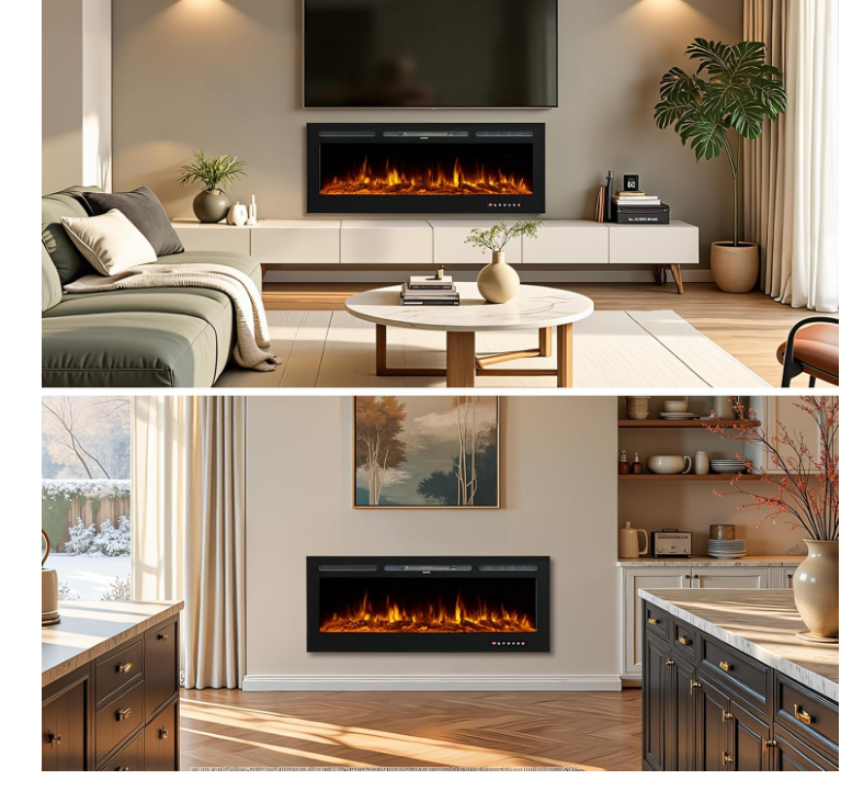 50 Inch Electric Fireplace LED Wall Mounted Recesed Heater Remote 12 Flame Color