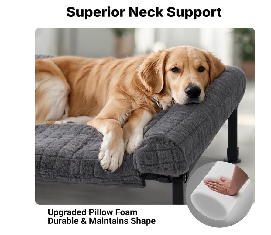 Large Raised Dog Bed Outdoor Elevated Pet Cot Washable Bolster Grey 150cm-321